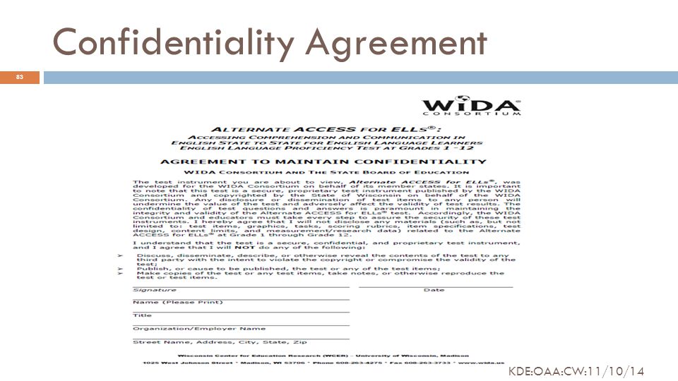 Confidentiality Agreement 83 KDE:OAA:CW:11/10/14