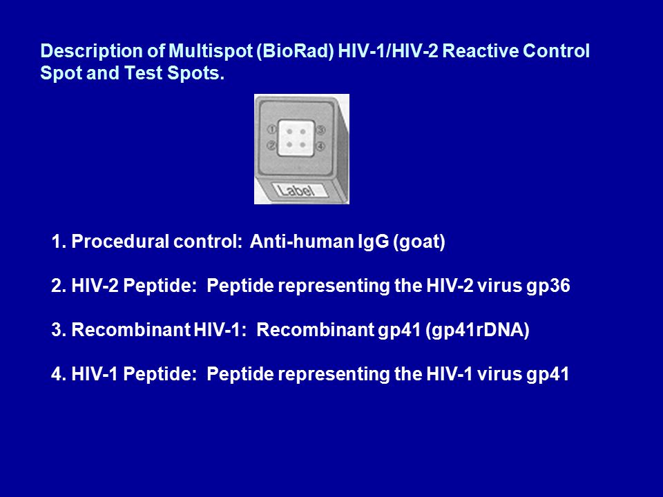 Description of Multispot (BioRad) HIV-1/HIV-2 Reactive Control Spot and Test Spots.
