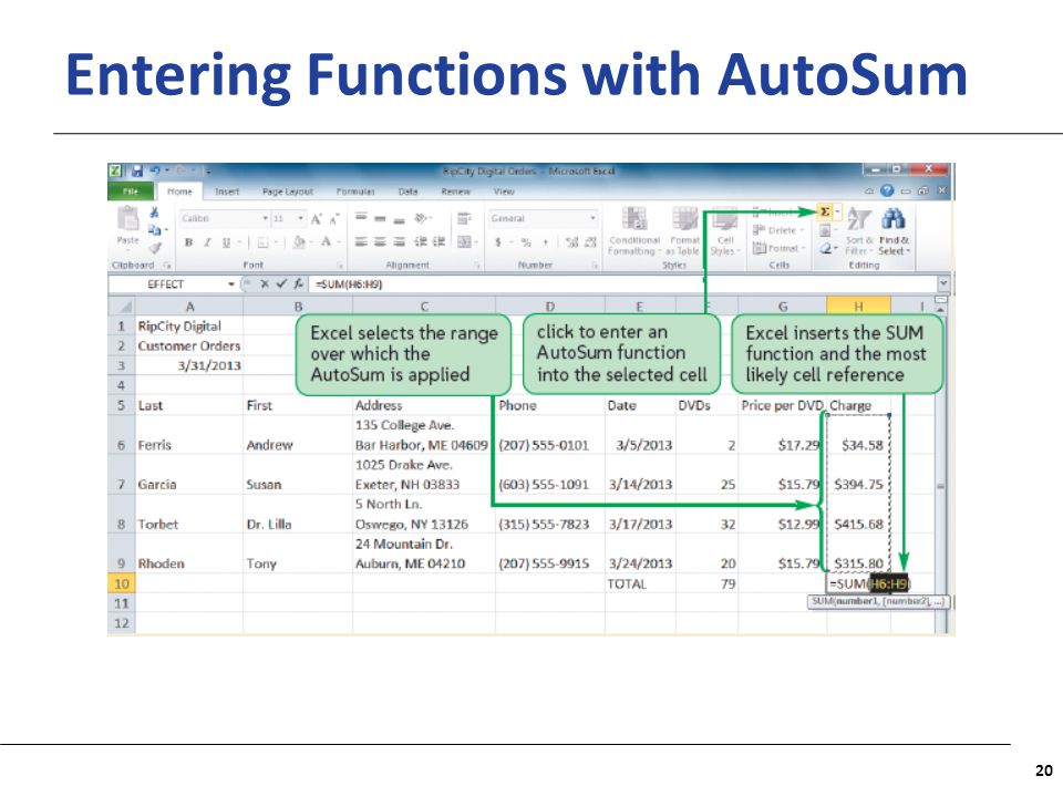 XP Entering Functions with AutoSum 20