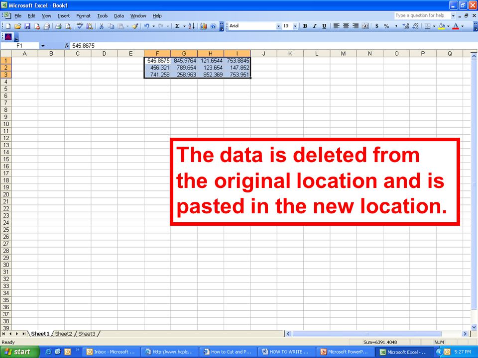 The data is deleted from the original location and is pasted in the new location.