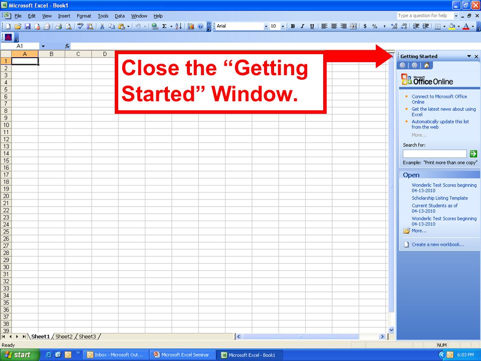 Close the Getting Started Window.