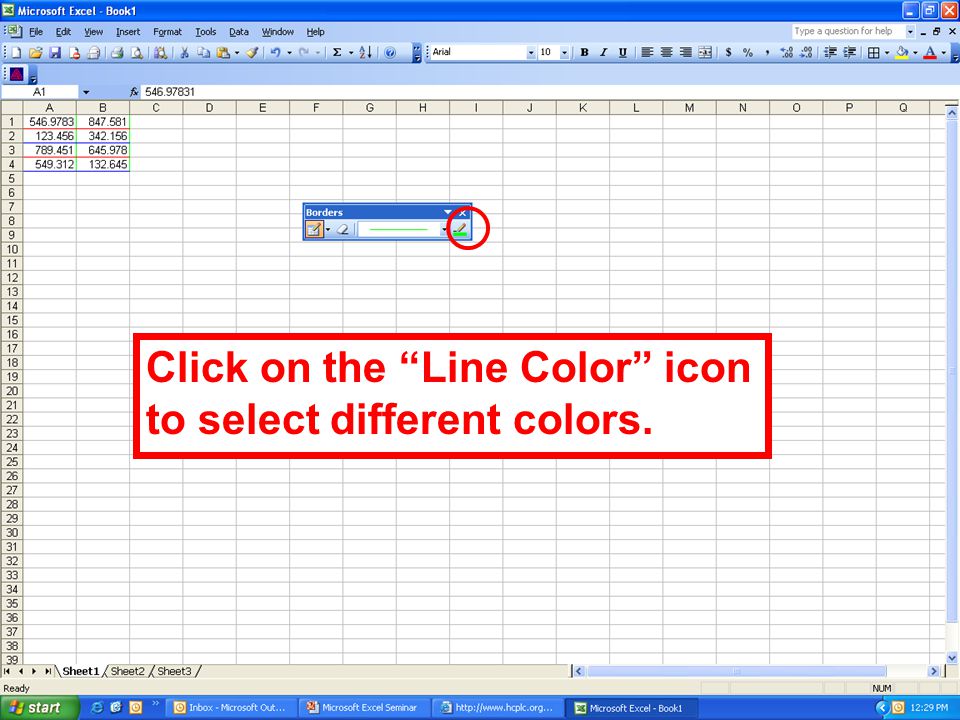 Click on the Line Color icon to select different colors.