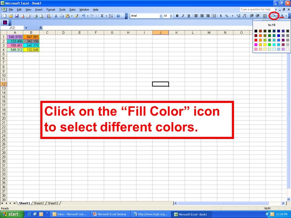 Click on the Fill Color icon to select different colors.