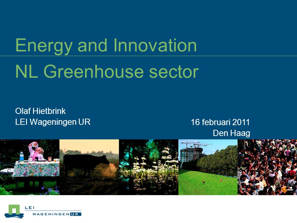 Energy and Innovation NL Greenhouse sector Olaf Hietbrink LEI Wageningen UR 16 februari 2011 Den Haag