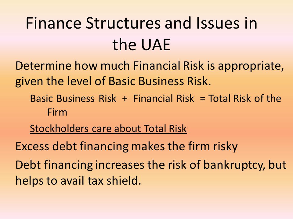 Finance Structures and Issues in the UAE Determine how much Financial Risk is appropriate, given the level of Basic Business Risk.