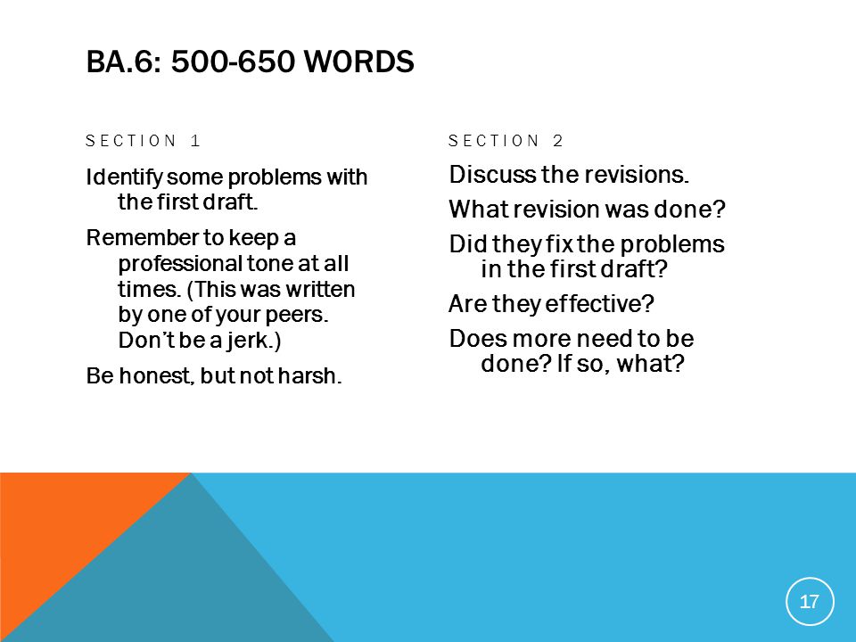 BA.6: WORDS SECTION 1 Identify some problems with the first draft.