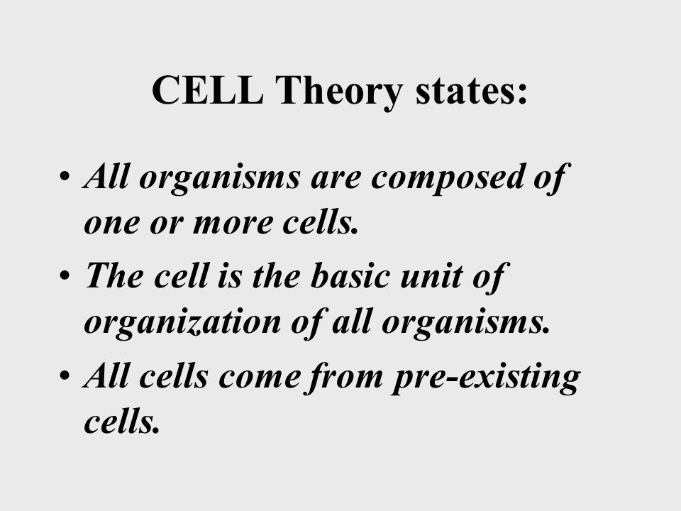 CELL Theory states: All organisms are composed of one or more cells.