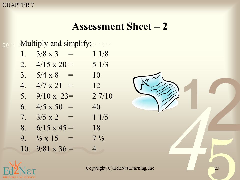 Chapter 7 Copyright C Ed2net Learning Inc1 Estimating Products And Multiplying Fractions And Whole Numbers Ppt Download