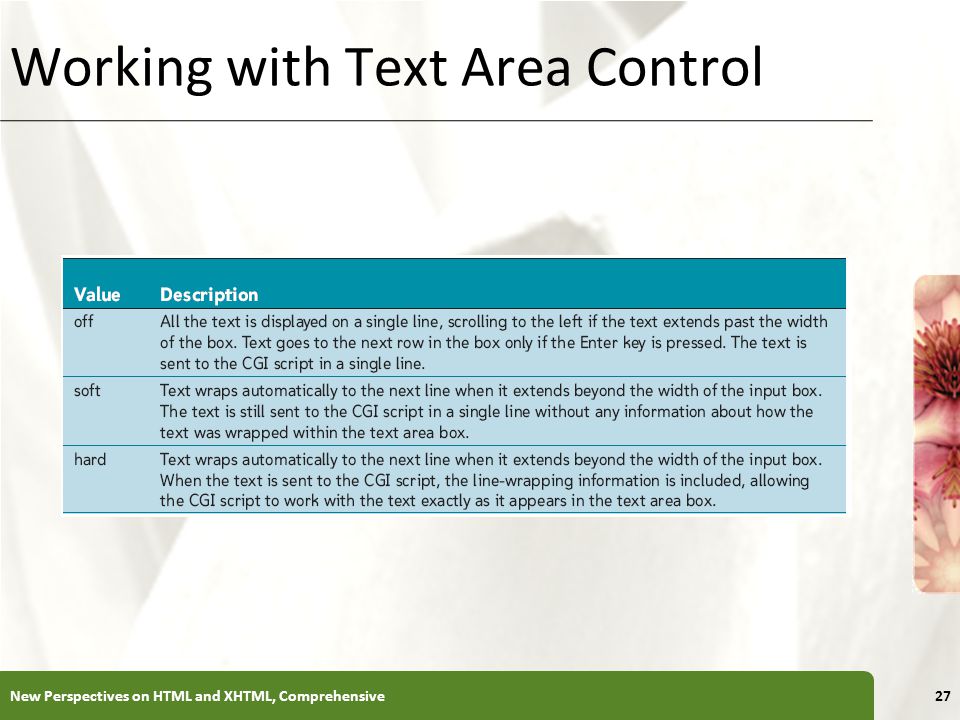 XP Working with Text Area Control New Perspectives on HTML and XHTML, Comprehensive27