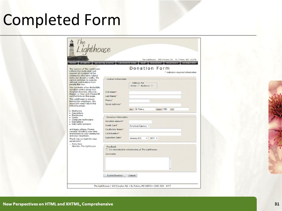 XP Completed Form New Perspectives on HTML and XHTML, Comprehensive31
