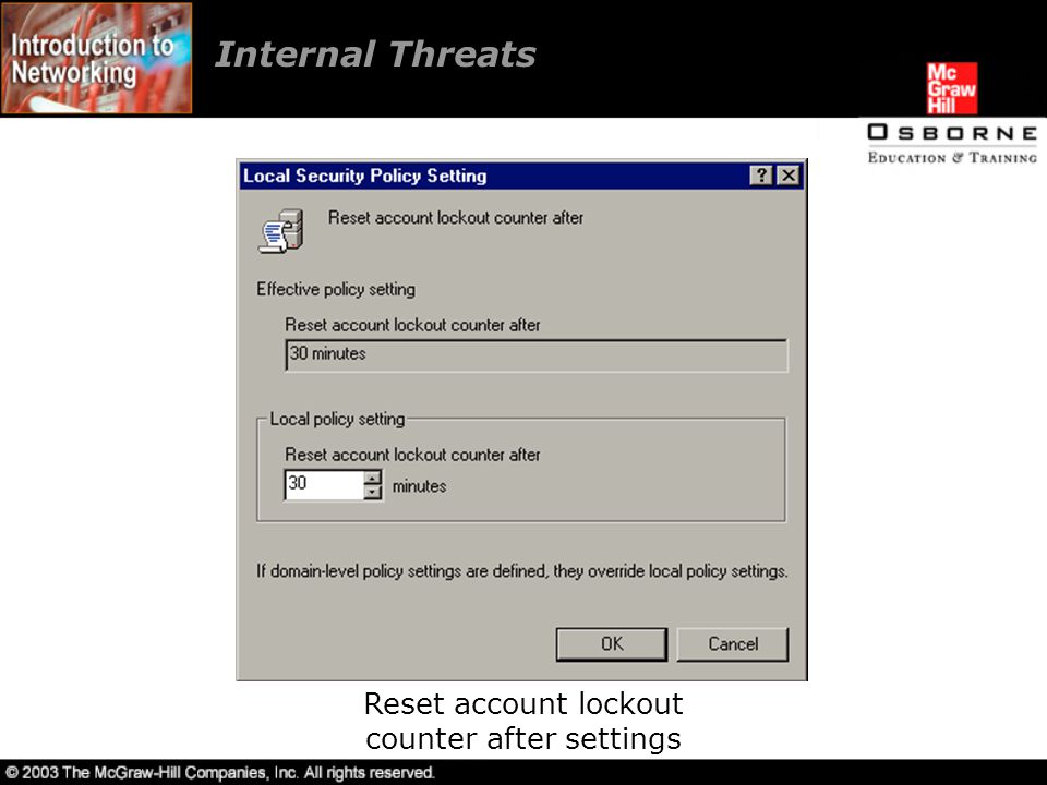 Internal Threats Reset account lockout counter after settings