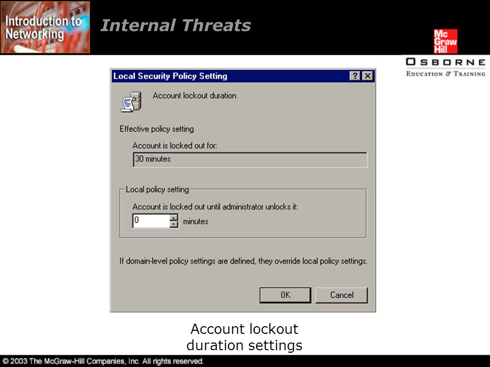 Internal Threats Account lockout duration settings
