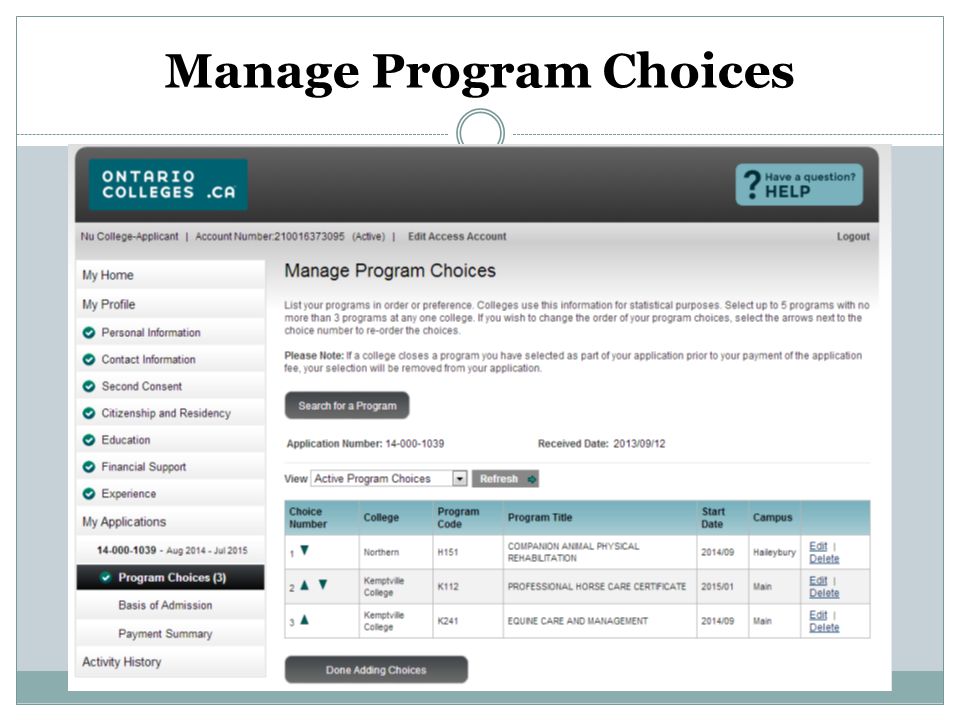 Manage Program Choices