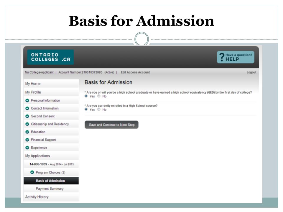 Basis for Admission
