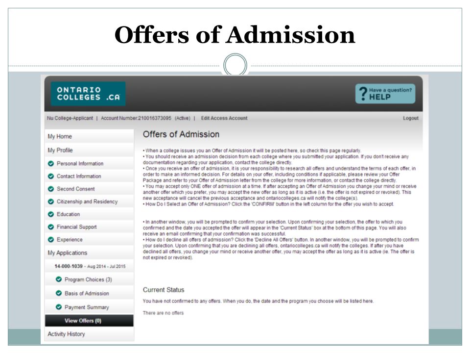 Offers of Admission