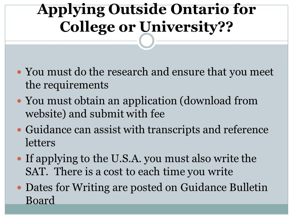 Applying Outside Ontario for College or University .