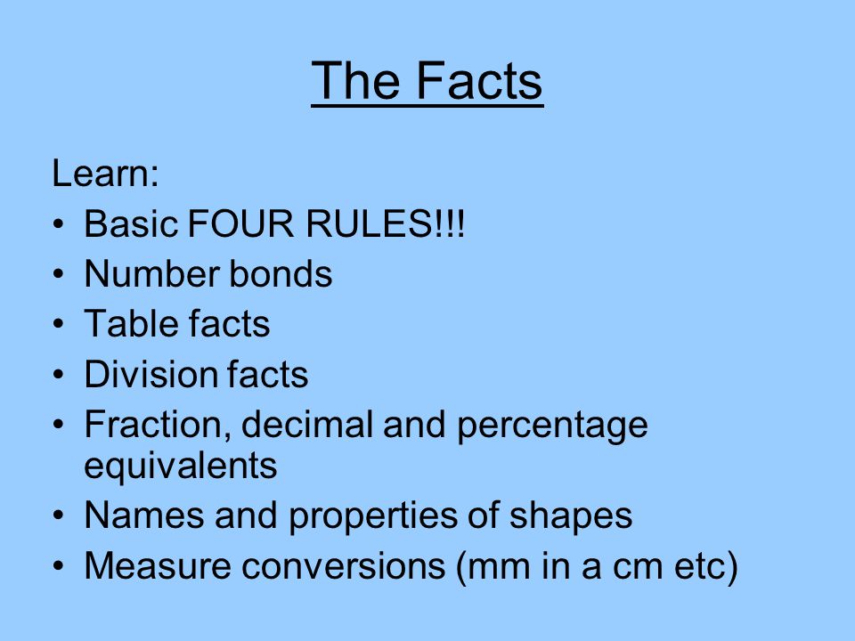 The Facts Learn: Basic FOUR RULES!!.