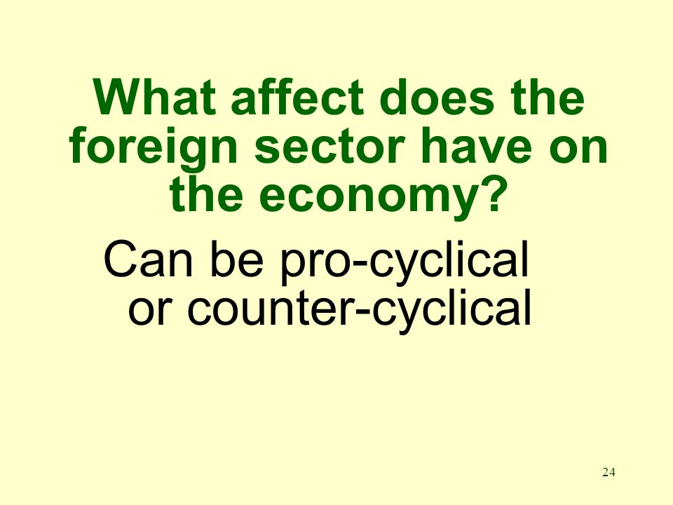 24 What affect does the foreign sector have on the economy Can be pro-cyclical or counter-cyclical