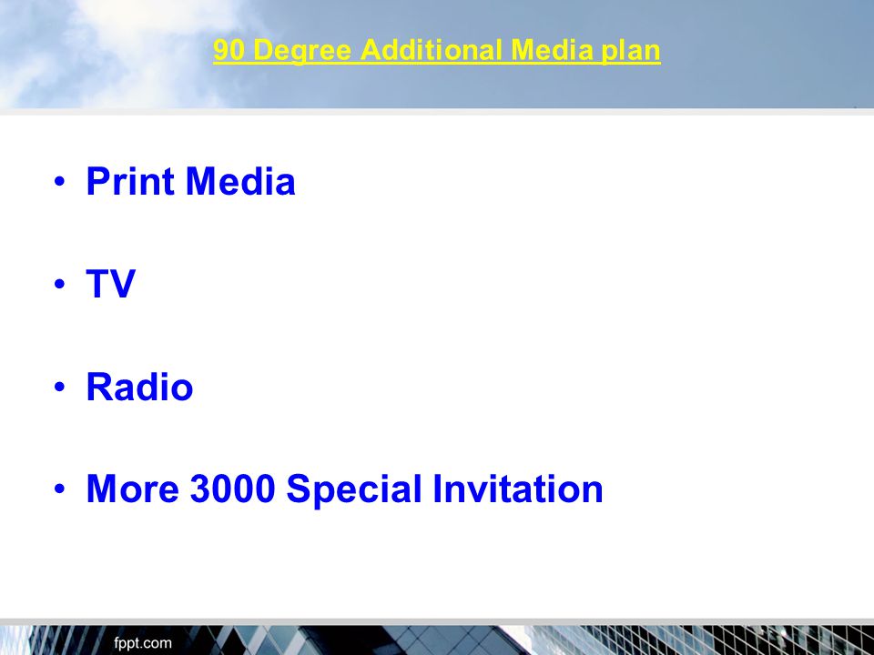 90 Degree Additional Media plan Print Media TV Radio More 3000 Special Invitation