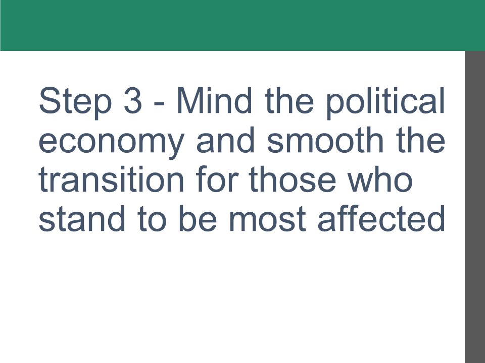Step 3 - Mind the political economy and smooth the transition for those who stand to be most affected