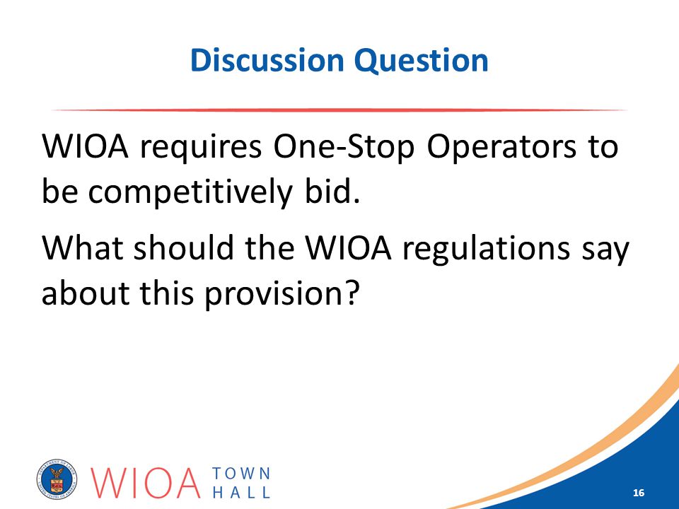 Discussion Question WIOA requires One-Stop Operators to be competitively bid.