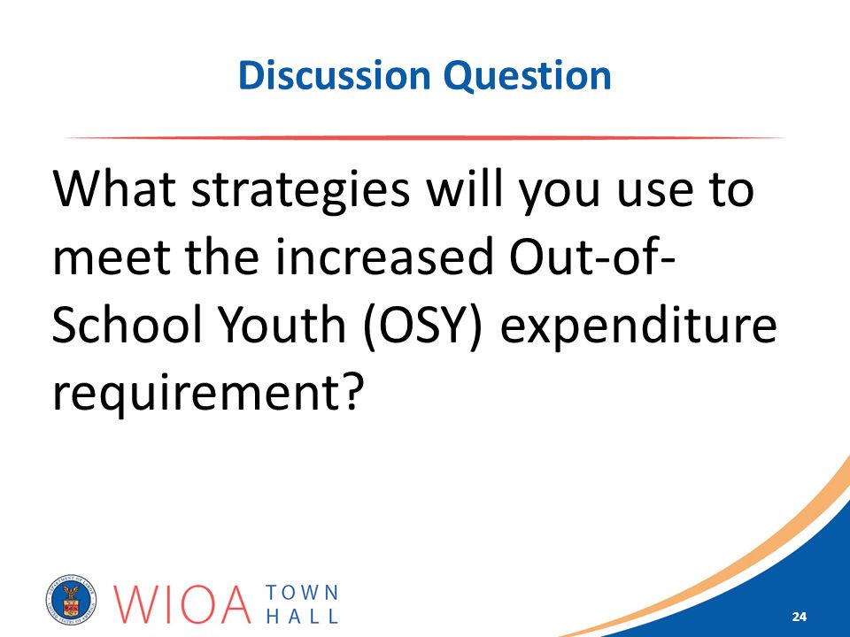 Discussion Question What strategies will you use to meet the increased Out-of- School Youth (OSY) expenditure requirement.