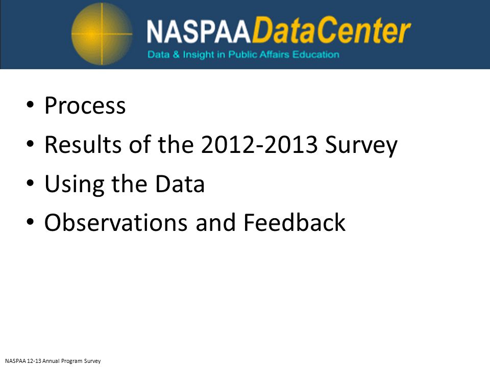 NASPAA Annual Program Survey Process Results of the Survey Using the Data Observations and Feedback