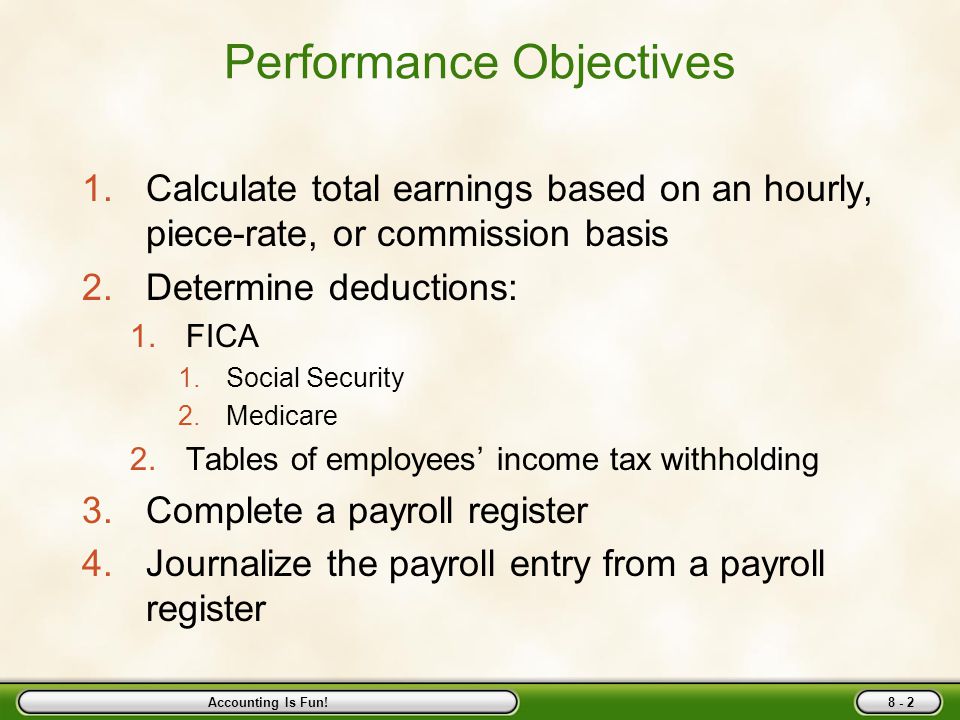 Chapter Eight Employee Earnings and Deductions