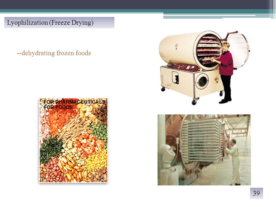 --dehydrating frozen foods Lyophilization (Freeze Drying) 39