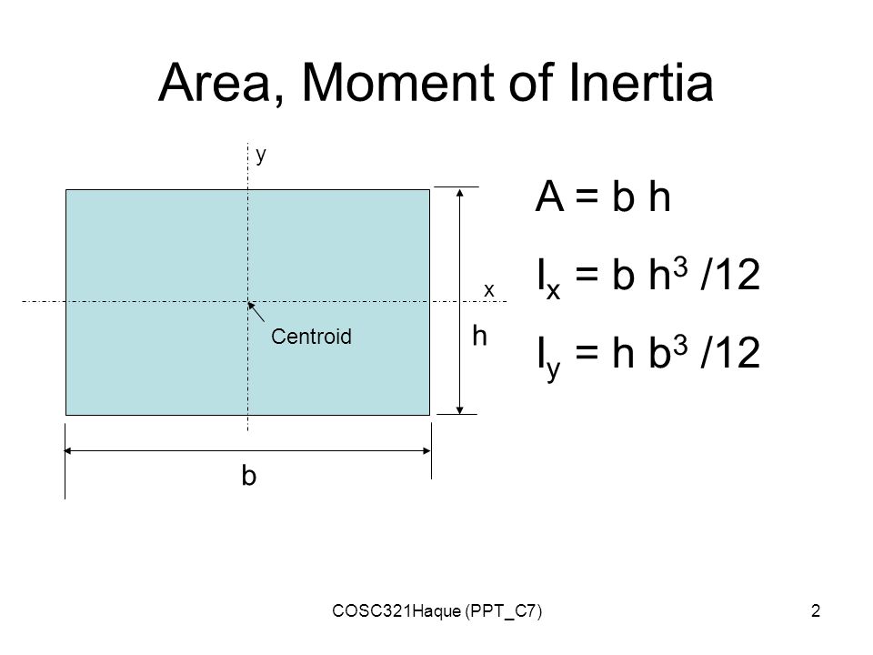 COSC321Haque (PPT_C7)1 Area, Centroid, Moment of Inertia, Radius of  Gyration Dr. Mohammed E. Haque, P.E. Professor Department of Construction  science. - ppt download