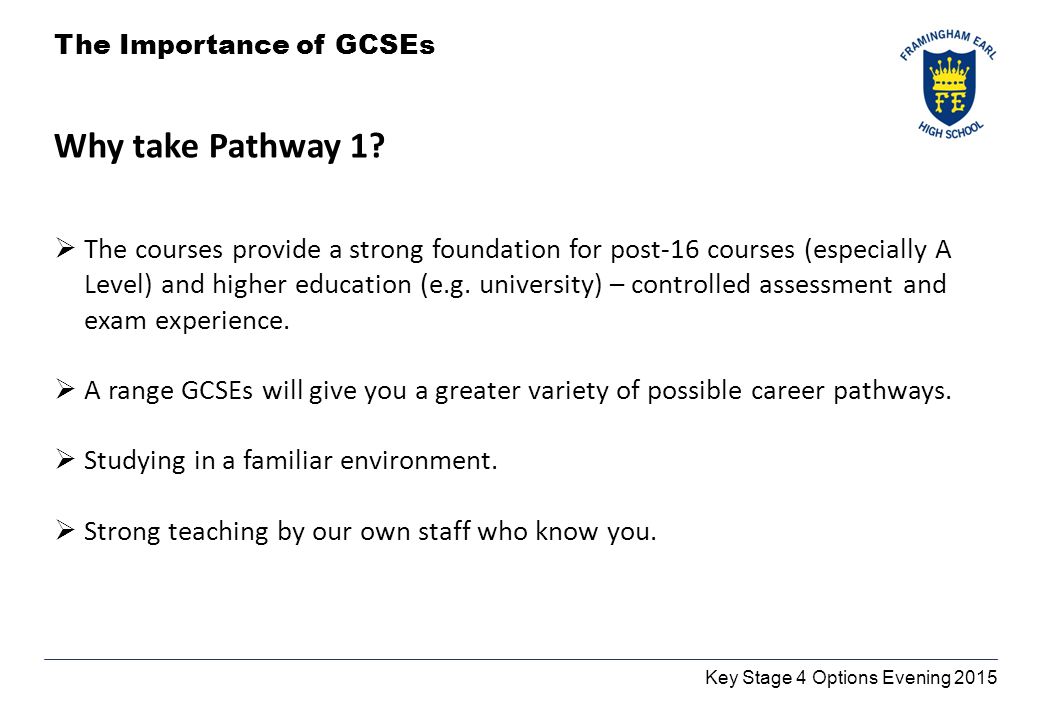 Key Stage 4 Options Evening 2015 Why take Pathway 1.