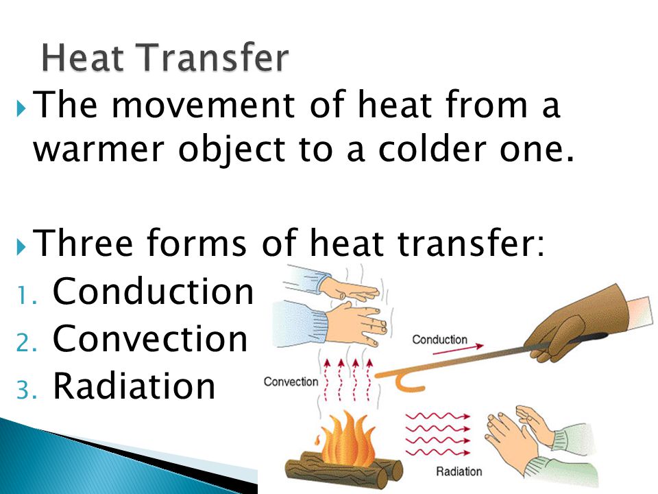  The movement of heat from a warmer object to a colder one.