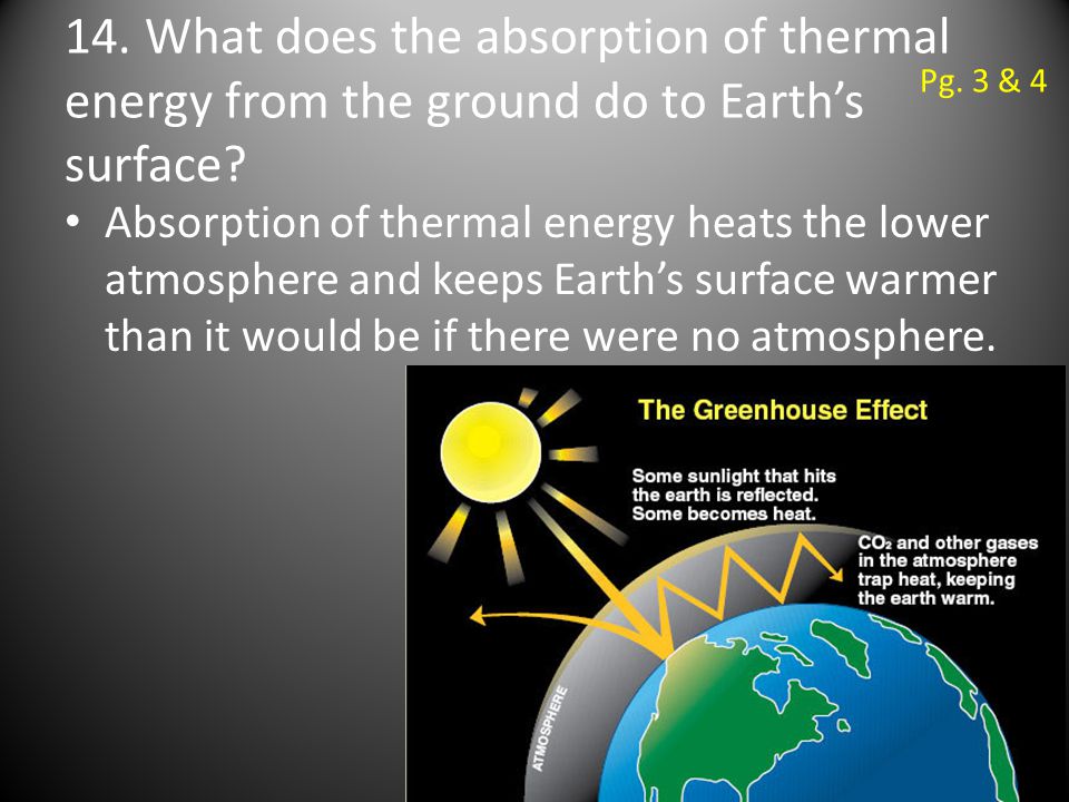 14. What does the absorption of thermal energy from the ground do to Earth’s surface.