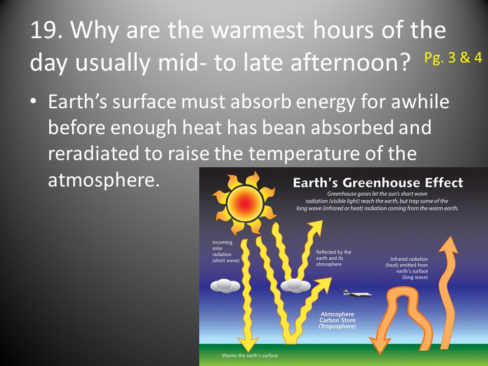 19. Why are the warmest hours of the day usually mid- to late afternoon.
