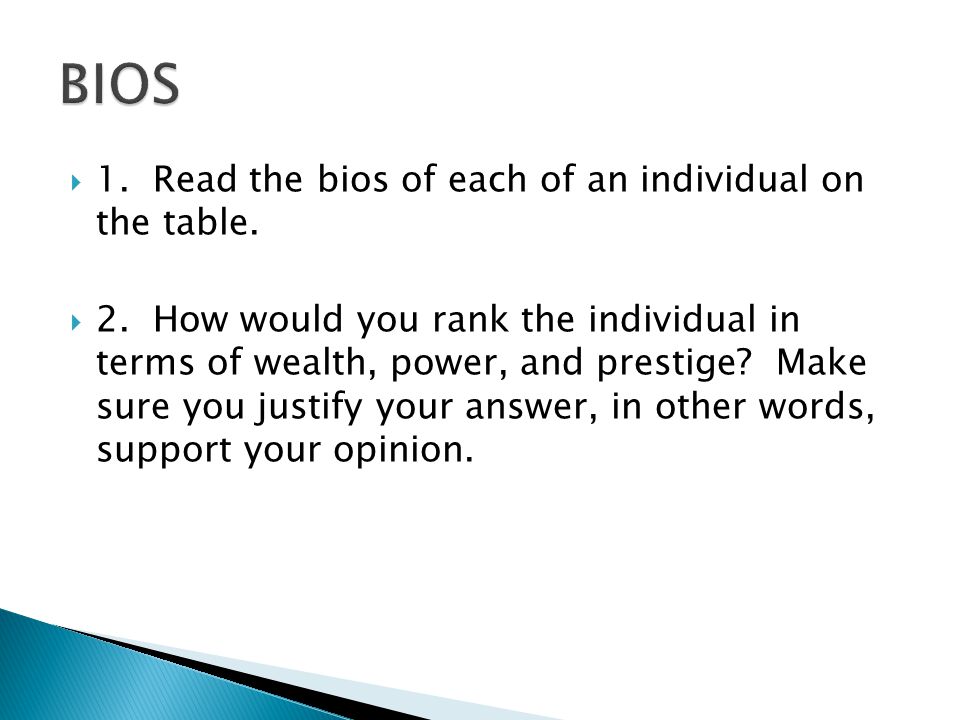  1. Read the bios of each of an individual on the table.