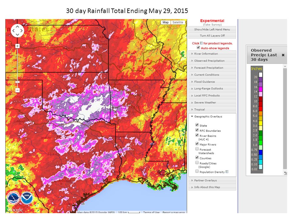 30 day Rainfall Total Ending May 29, 2015