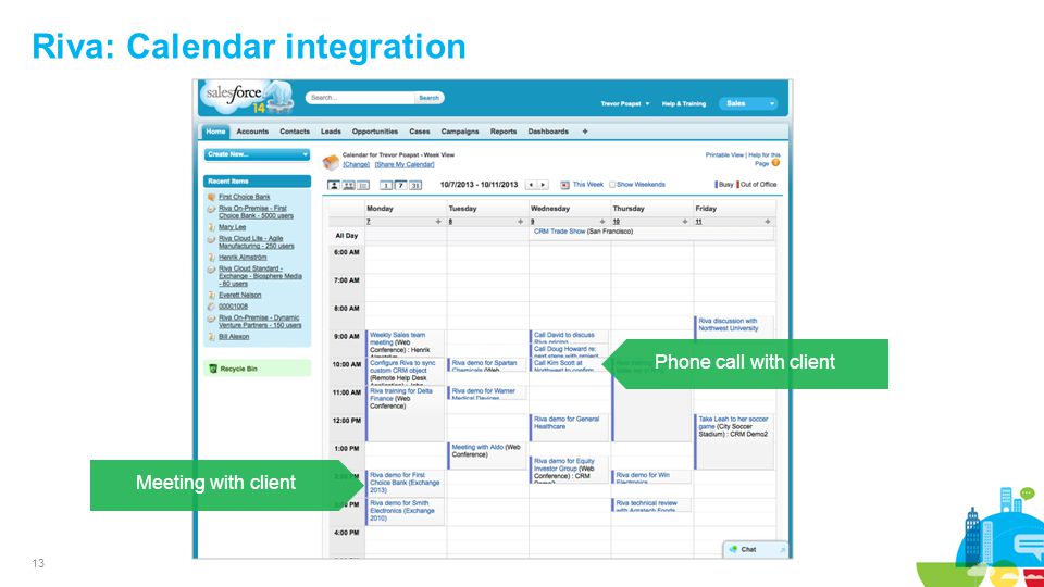 13 Riva: Calendar integration Meeting with client Phone call with client