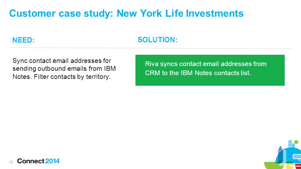 Customer case study: New York Life Investments Sync contact  addresses for sending outbound  s from IBM Notes.