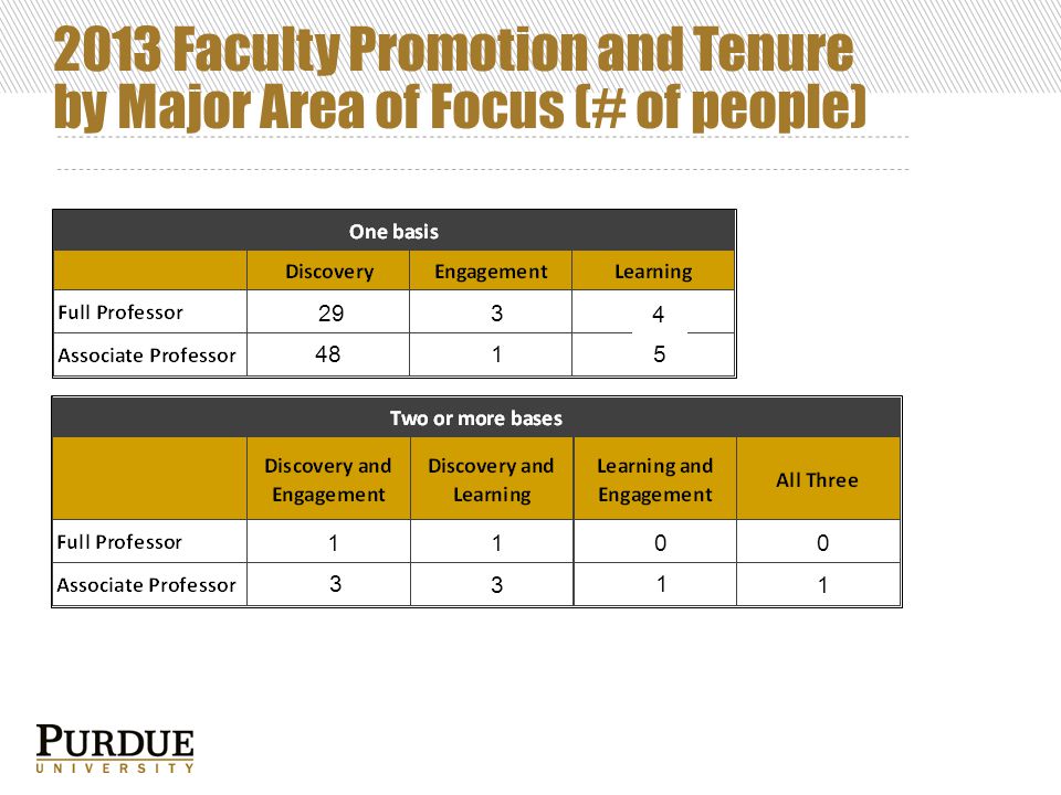 2013 Faculty Promotion and Tenure by Major Area of Focus (# of people)