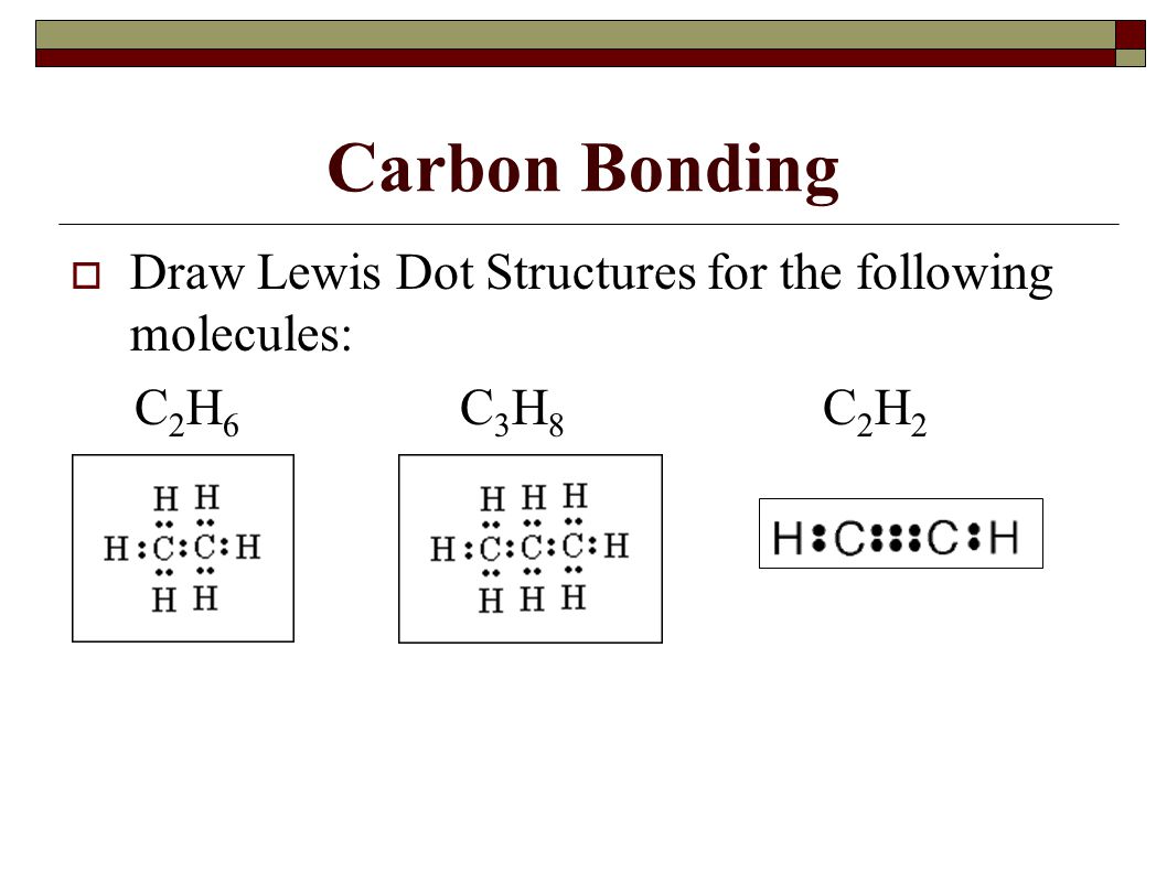 Draw Lewis Dot Structures for the following molecules: C 2 H 6 C 3 H 8 C .....