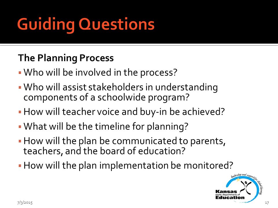 The Planning Process  Who will be involved in the process.