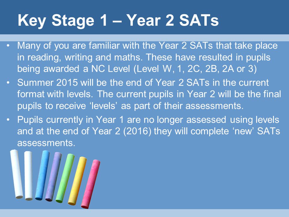 Key Stage 1 – Year 2 SATs Many of you are familiar with the Year 2 SATs that take place in reading, writing and maths.