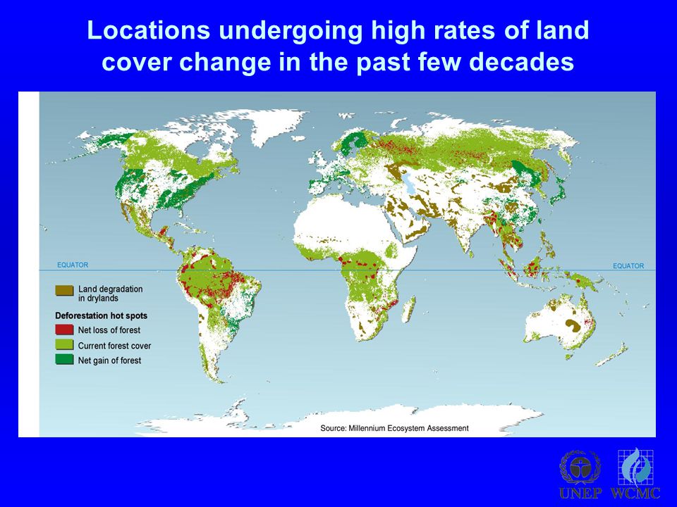 Locations undergoing high rates of land cover change in the past few decades