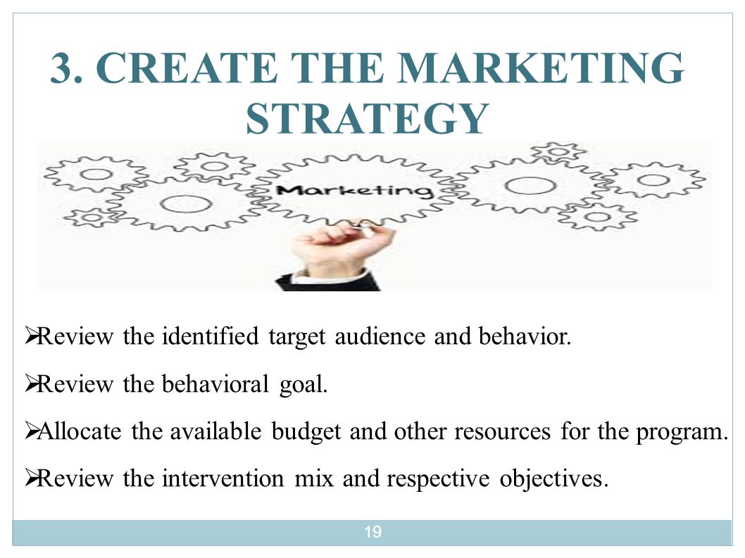 3. CREATE THE MARKETING STRATEGY  Review the identified target audience and behavior.