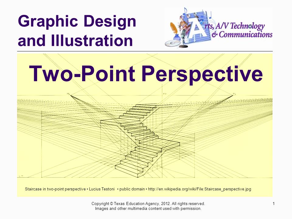 Graphic Design and Illustration Two-Point Perspective Staircase in two-point perspective Lucius Testoni public domain   Copyright © Texas Education Agency, 2012.