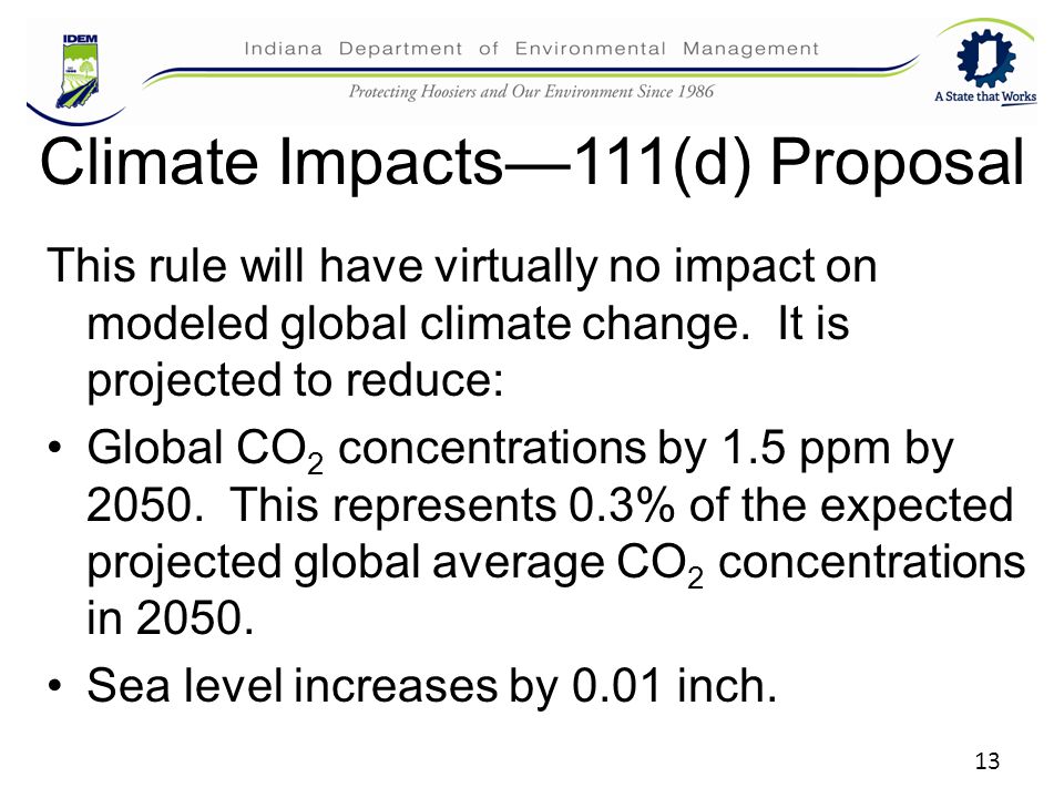 Climate Impacts—111(d) Proposal This rule will have virtually no impact on modeled global climate change.