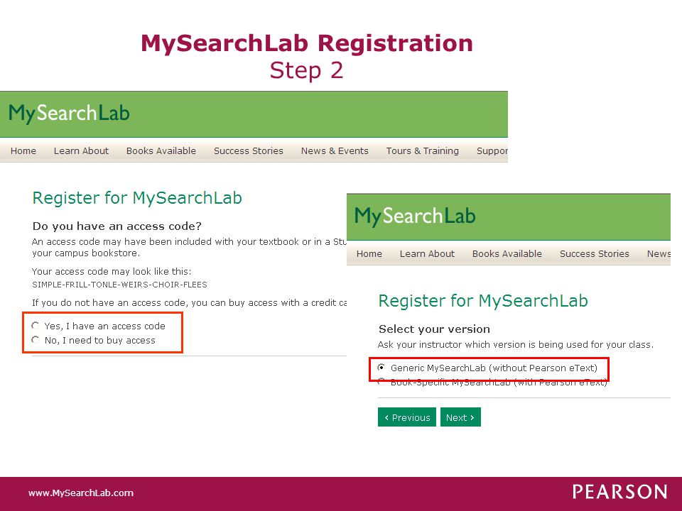 MySearchLab Registration Step 2
