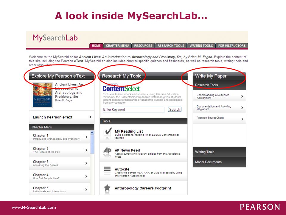 A look inside MySearchLab…