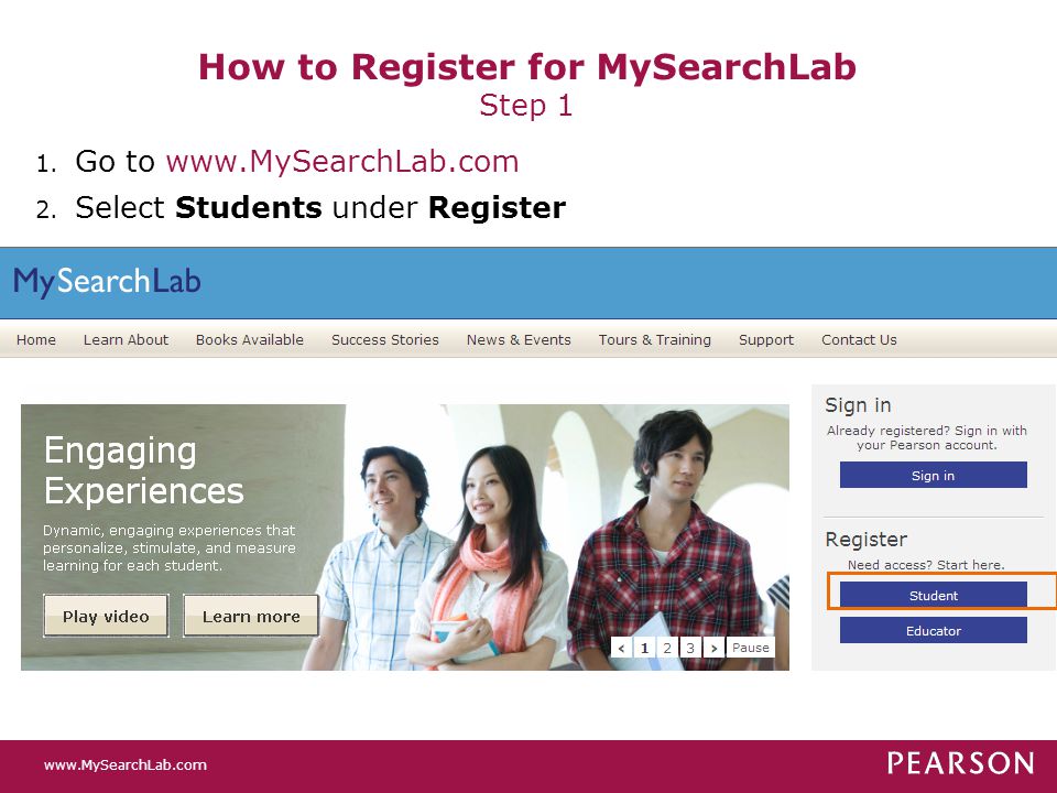 How to Register for MySearchLab Step 1 1.