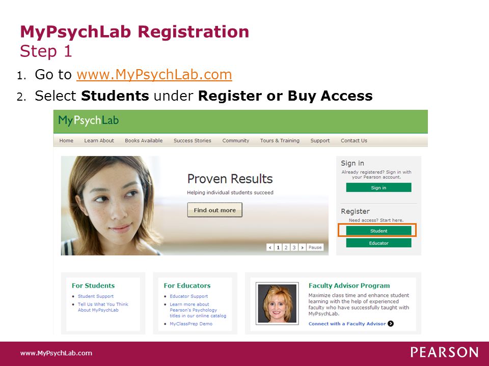 MyPsychLab Registration Step 1 1.